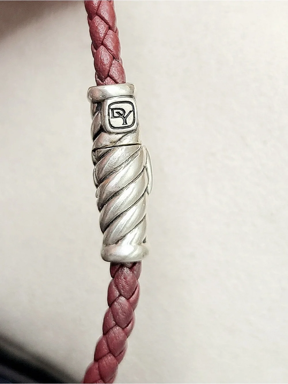 David Yurman Cable Classics ID Bracelet In Sterling Silver and Red Leather